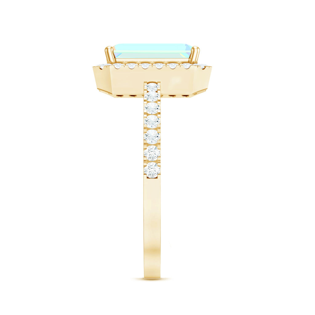 Genuine 6X8mm Ethiopian Opal Emerald Cut Engagement Ring with Diamond Halo