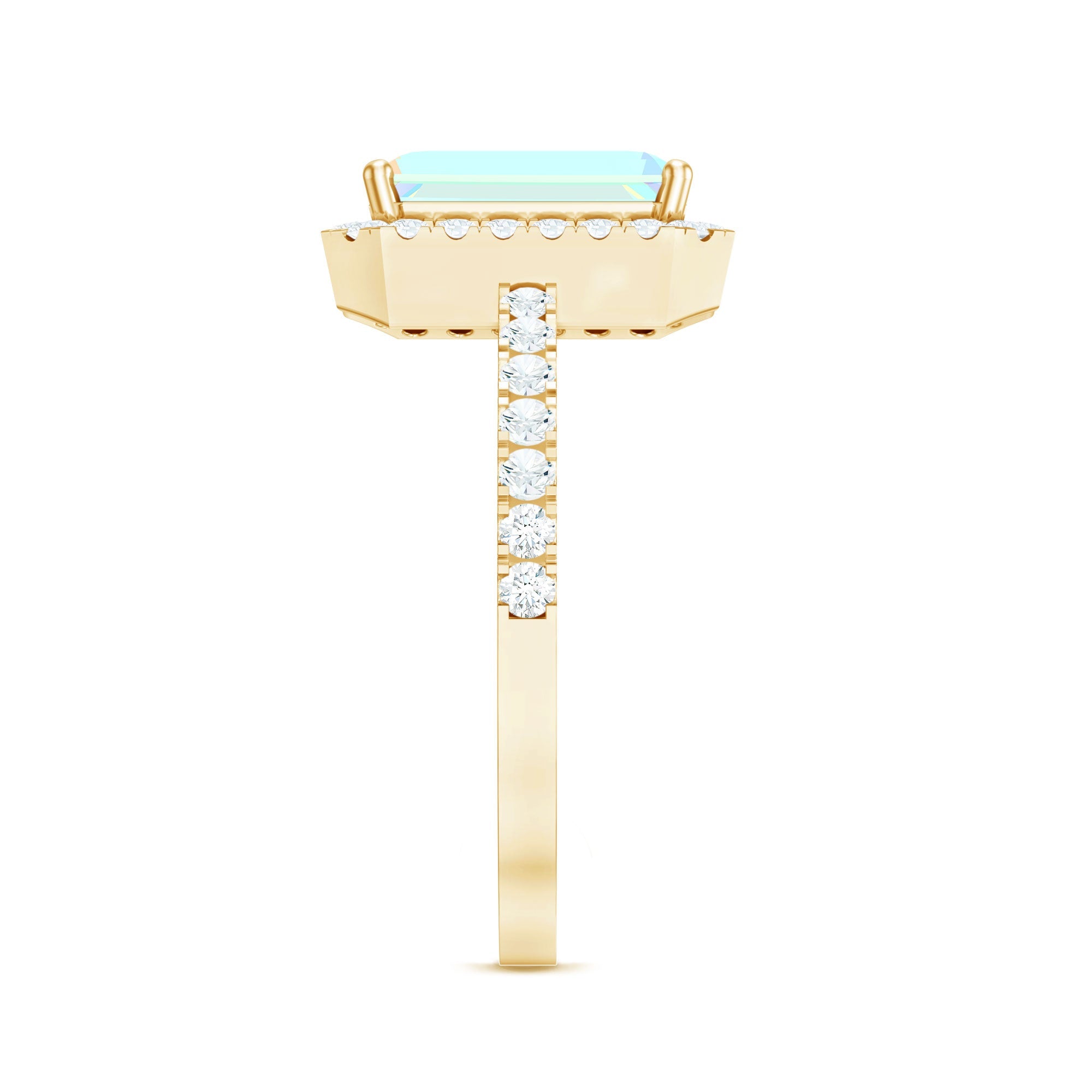 Genuine 6X8mm Ethiopian Opal Emerald Cut Engagement Ring with Diamond Halo