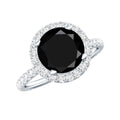 8mm Round Shape Black Onyx Engagement Ring with Diamond Halo