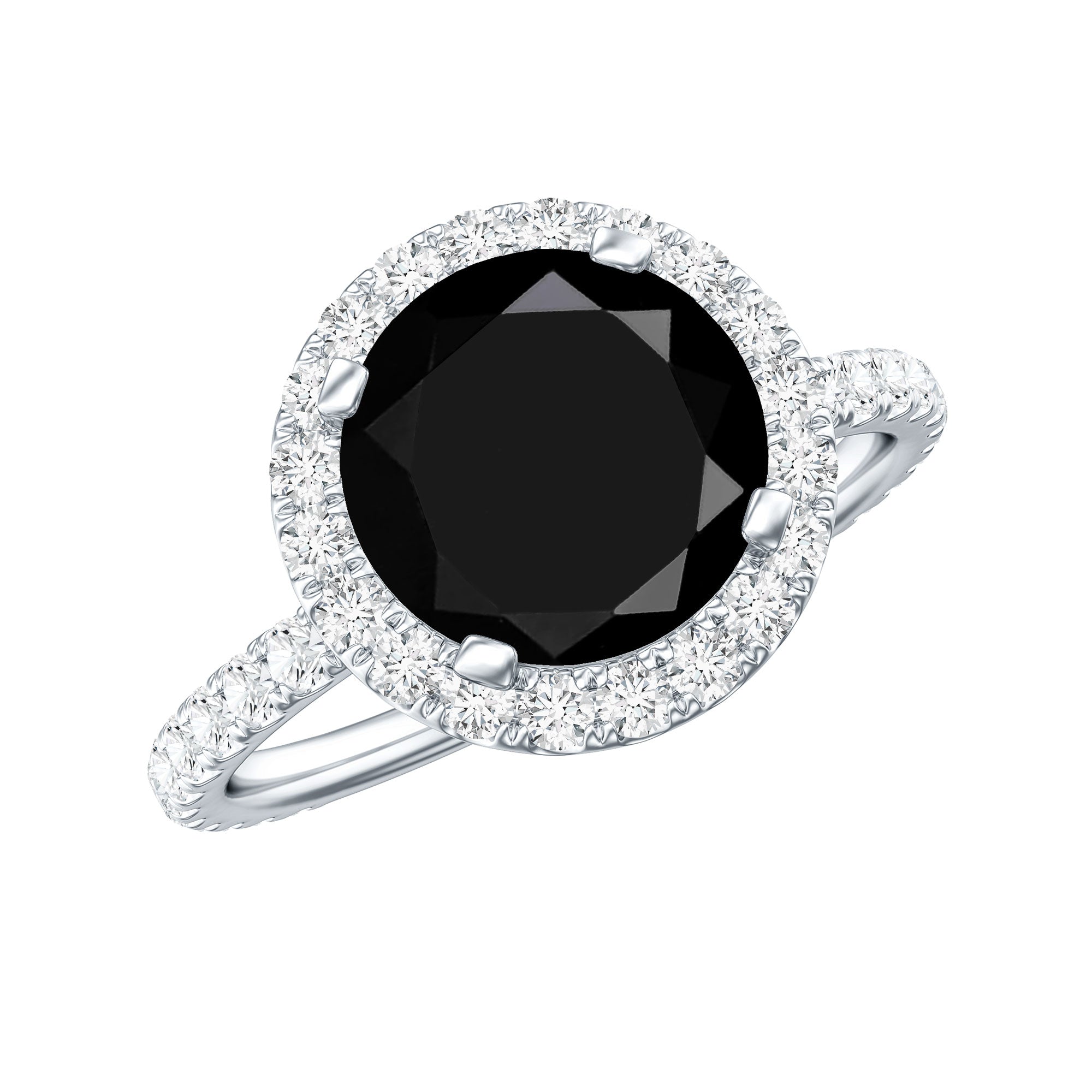 8mm Round Shape Black Onyx Engagement Ring with Diamond Halo