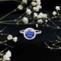 Certified 2.7 Carat Lab Grown Blue Sapphire Halo Engagement Ring with Moissanite