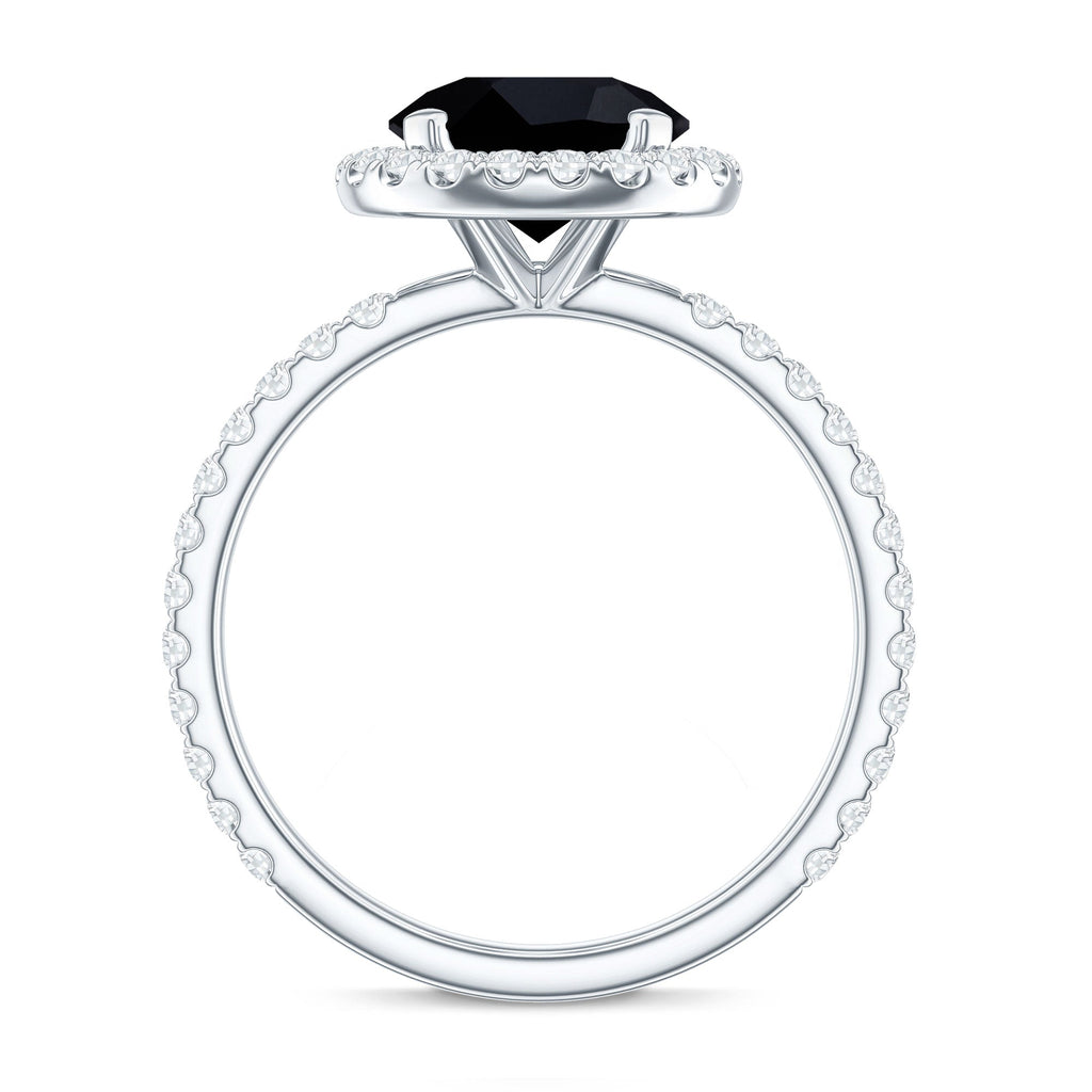 Natural Black Spinel Engagement Ring with Diamond Halo