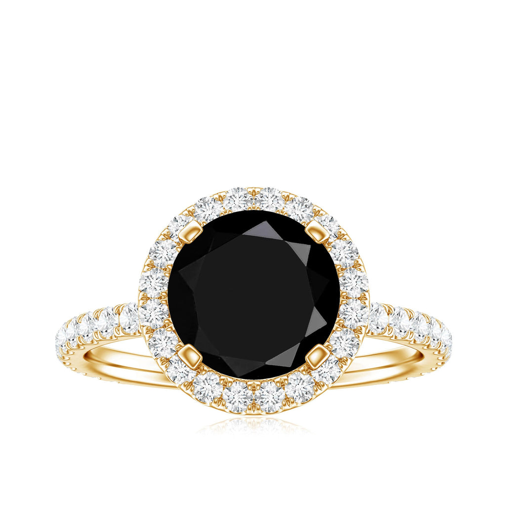 Natural Black Spinel Engagement Ring with Diamond Halo