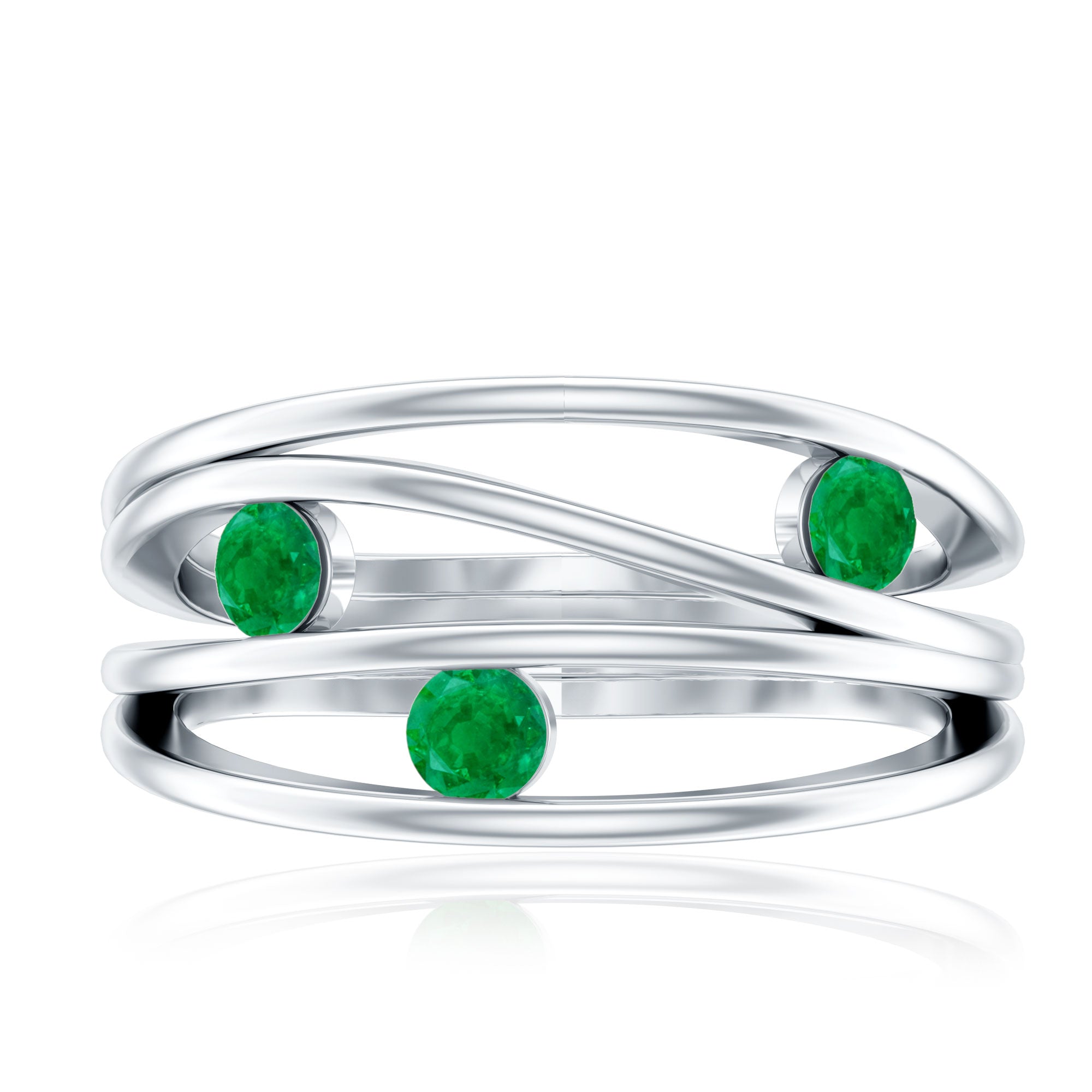 Contemporary Emerald Three Stone Ring in Split Shank