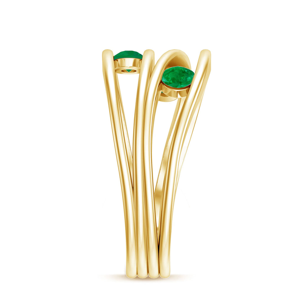 Contemporary Emerald Three Stone Ring in Split Shank