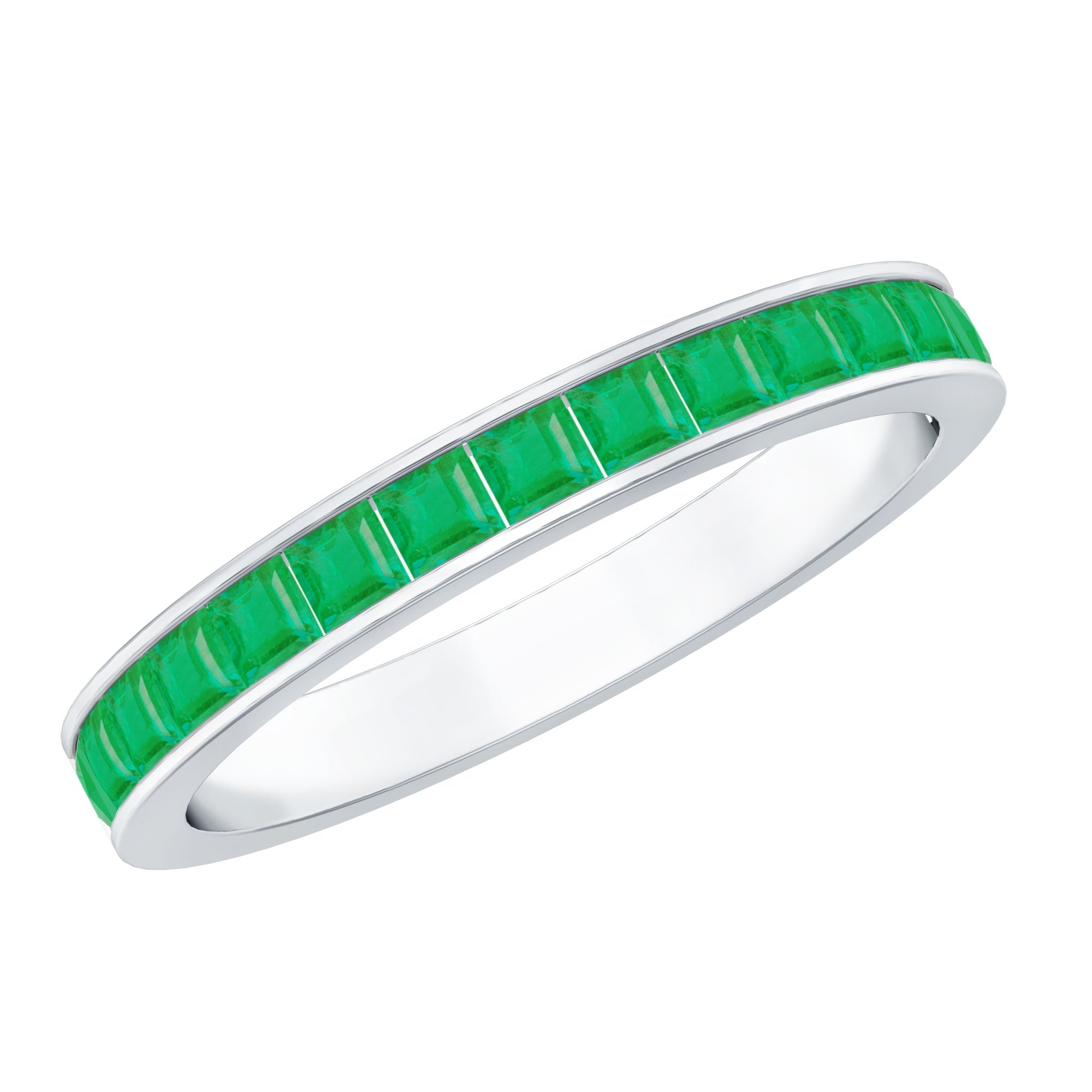 Real Emerald Princess Cut Half Eternity Ring