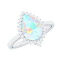 Certified Real 8X10mm Ethiopian Rainbow Opal Teardrop Engagement Ring with Diamond Halo