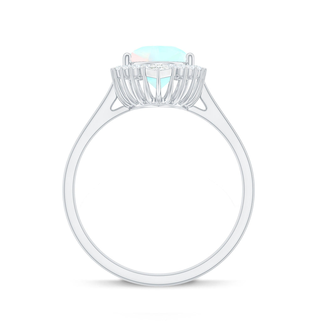 Certified Real 8X10mm Ethiopian Rainbow Opal Teardrop Engagement Ring with Diamond Halo