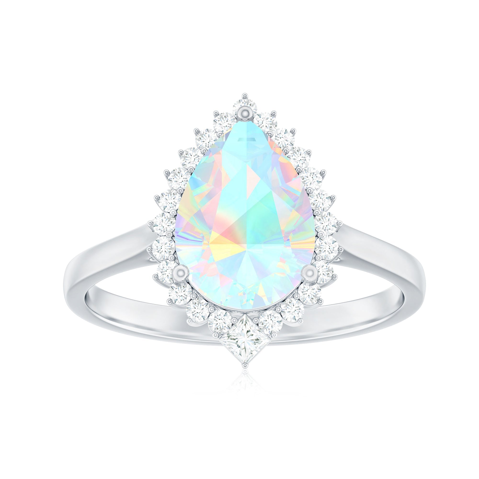 Certified Real 8X10mm Ethiopian Rainbow Opal Teardrop Engagement Ring with Diamond Halo