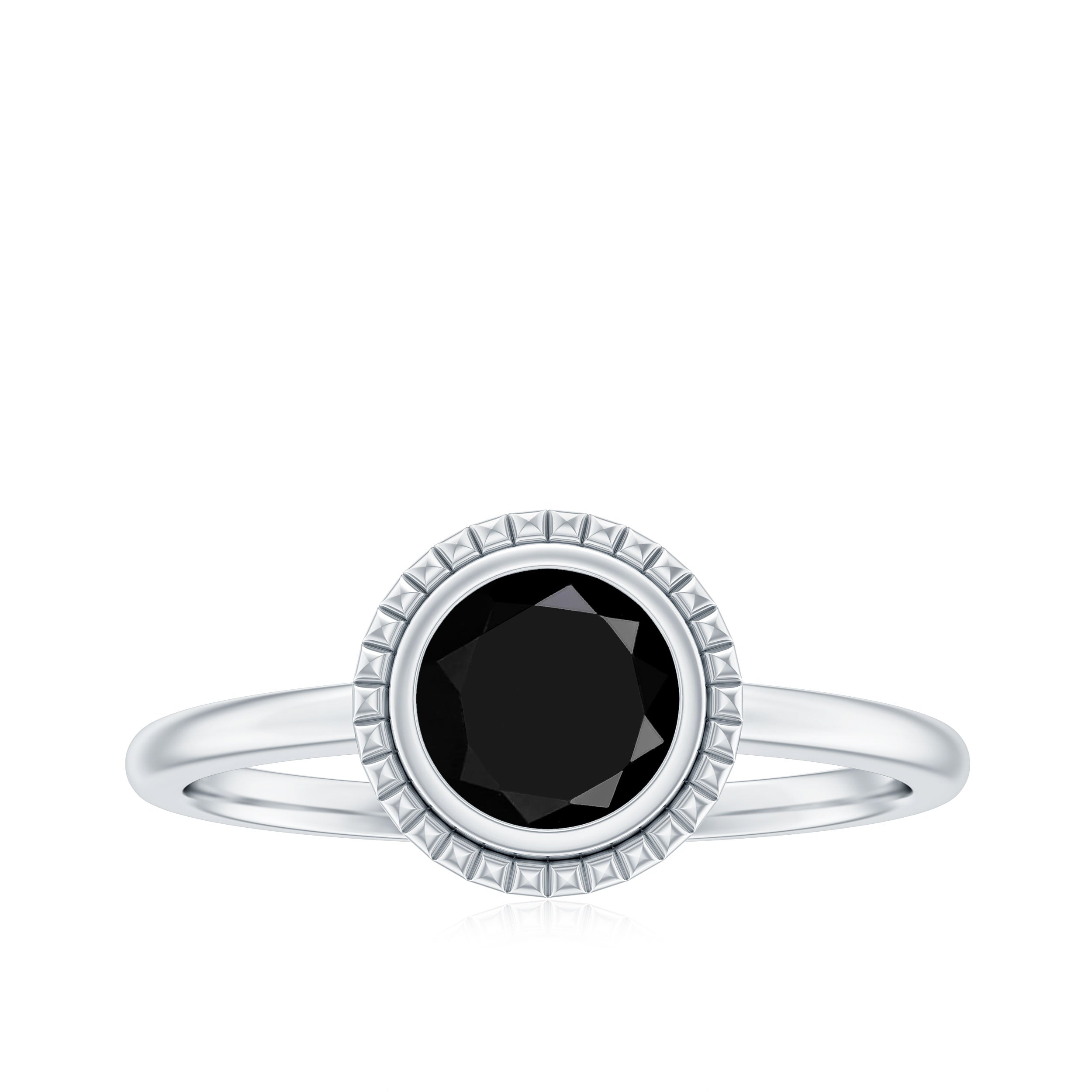 8mm Round Shape Black Onyx Solitaire Ring in Bezel Setting