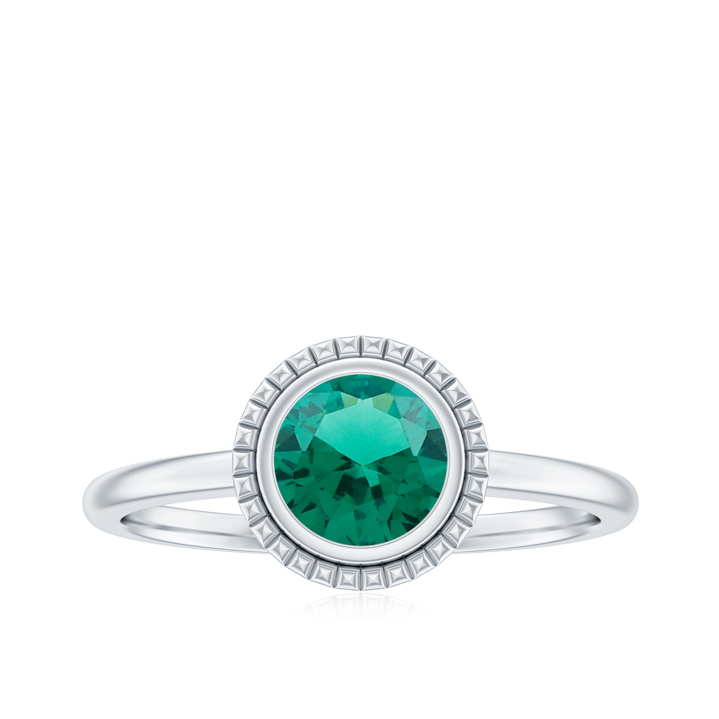 Certified 6 mm Lab Grown Emerald Solitaire Engagement Ring in Bezel Setting
