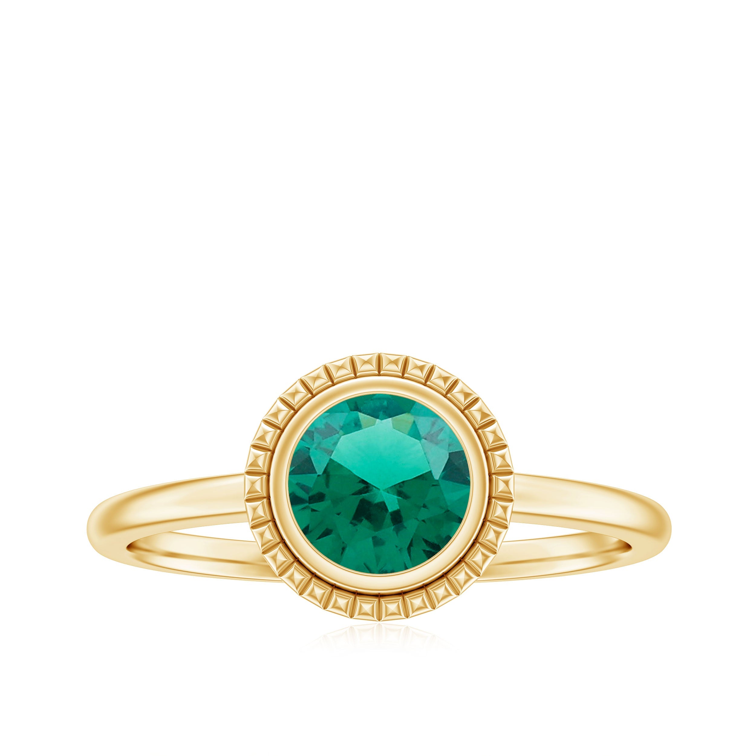 Certified 6 mm Lab Grown Emerald Solitaire Engagement Ring in Bezel Setting