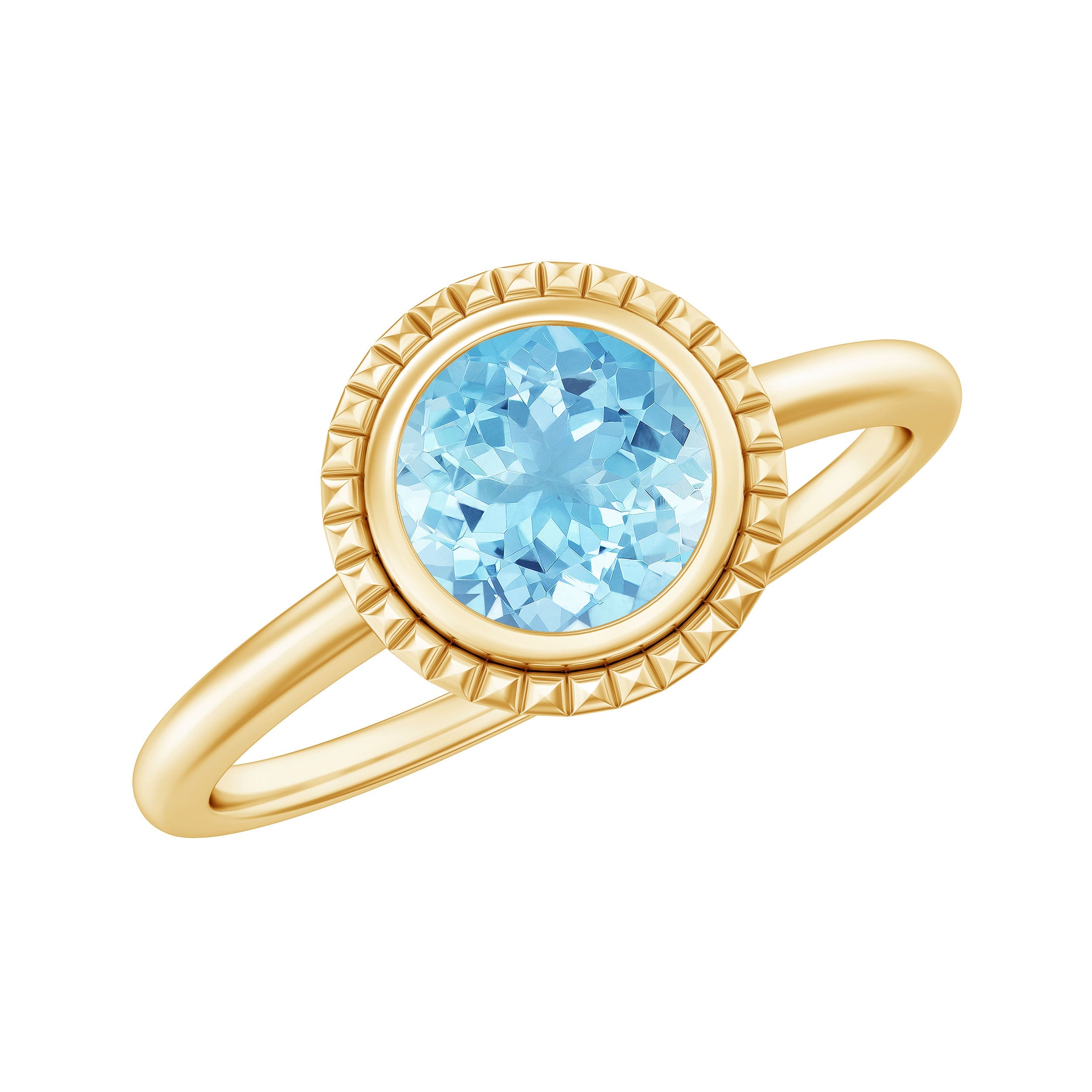 0.8 Carat Bezel Set Round Aquamarine Solitaire Promise Ring