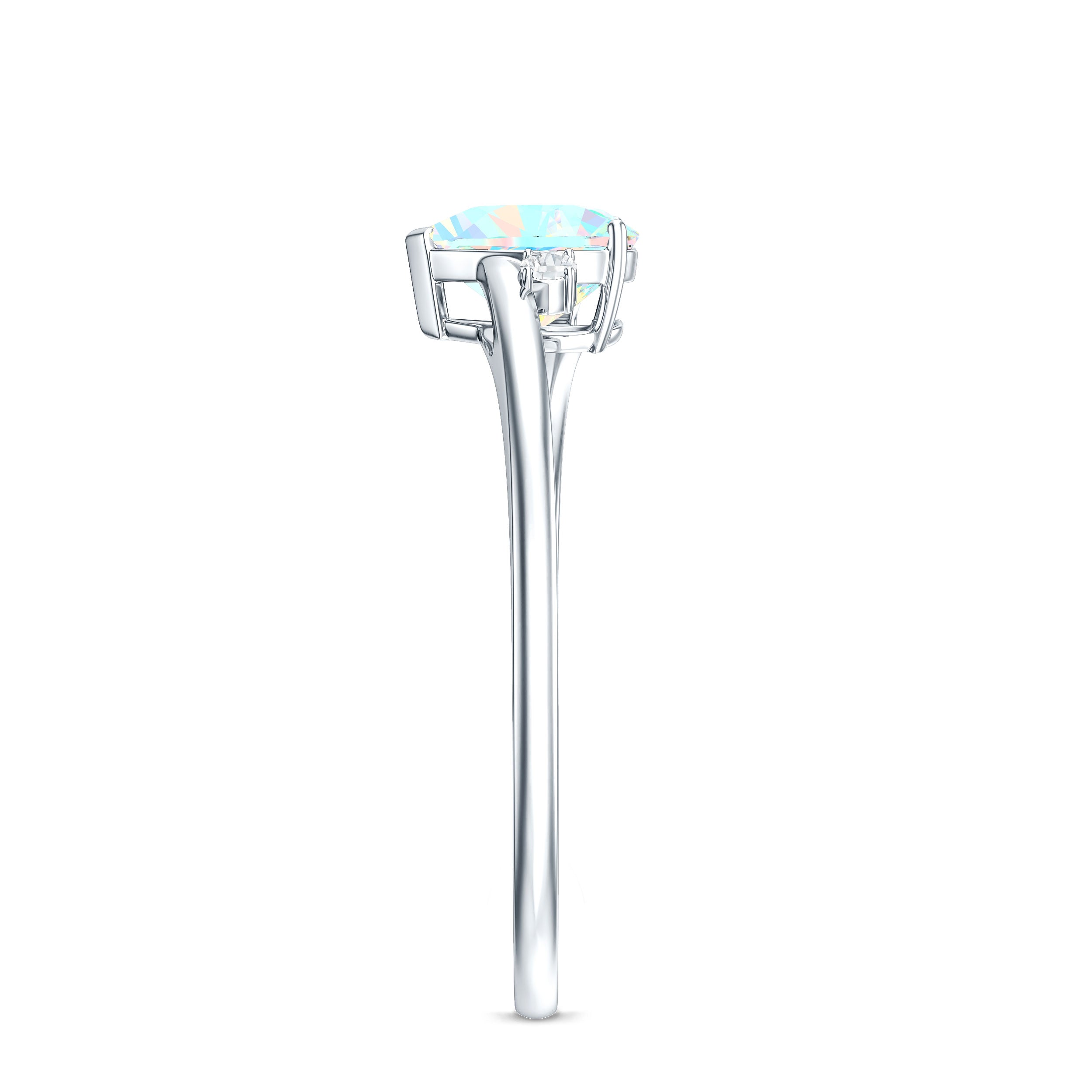 Genuine 6mm Ethiopian Opal Diamond Heart Shaped Promise Ring with Bypass Shank