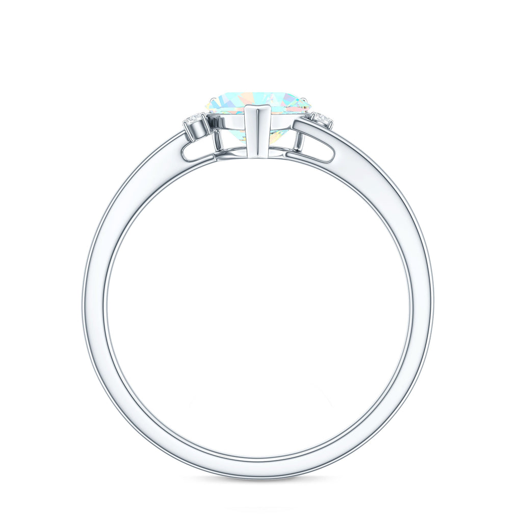 Genuine 6mm Ethiopian Opal Diamond Heart Shaped Promise Ring with Bypass Shank