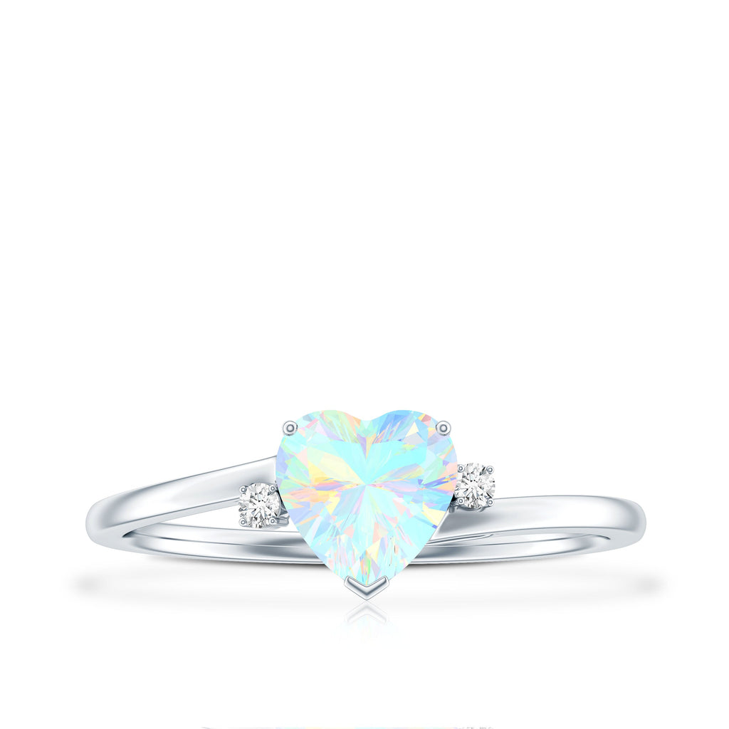 Genuine 6mm Ethiopian Opal Diamond Heart Shaped Promise Ring with Bypass Shank