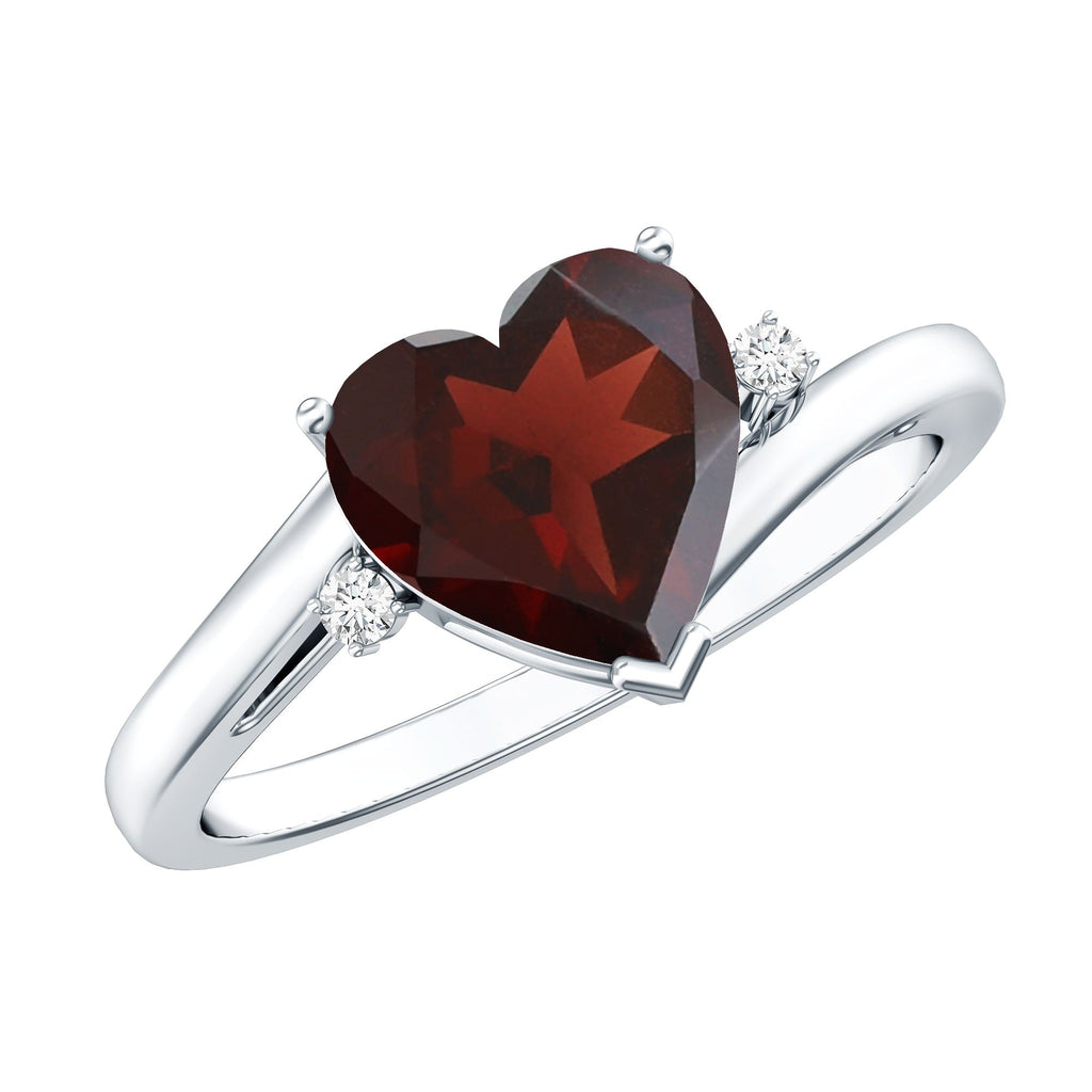Genuine 8mm Garnet Heart Shaped Engagement Ring with Diamond