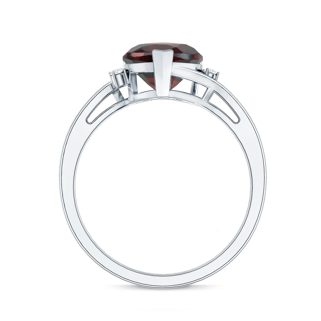 Genuine 8mm Garnet Heart Shaped Engagement Ring with Diamond