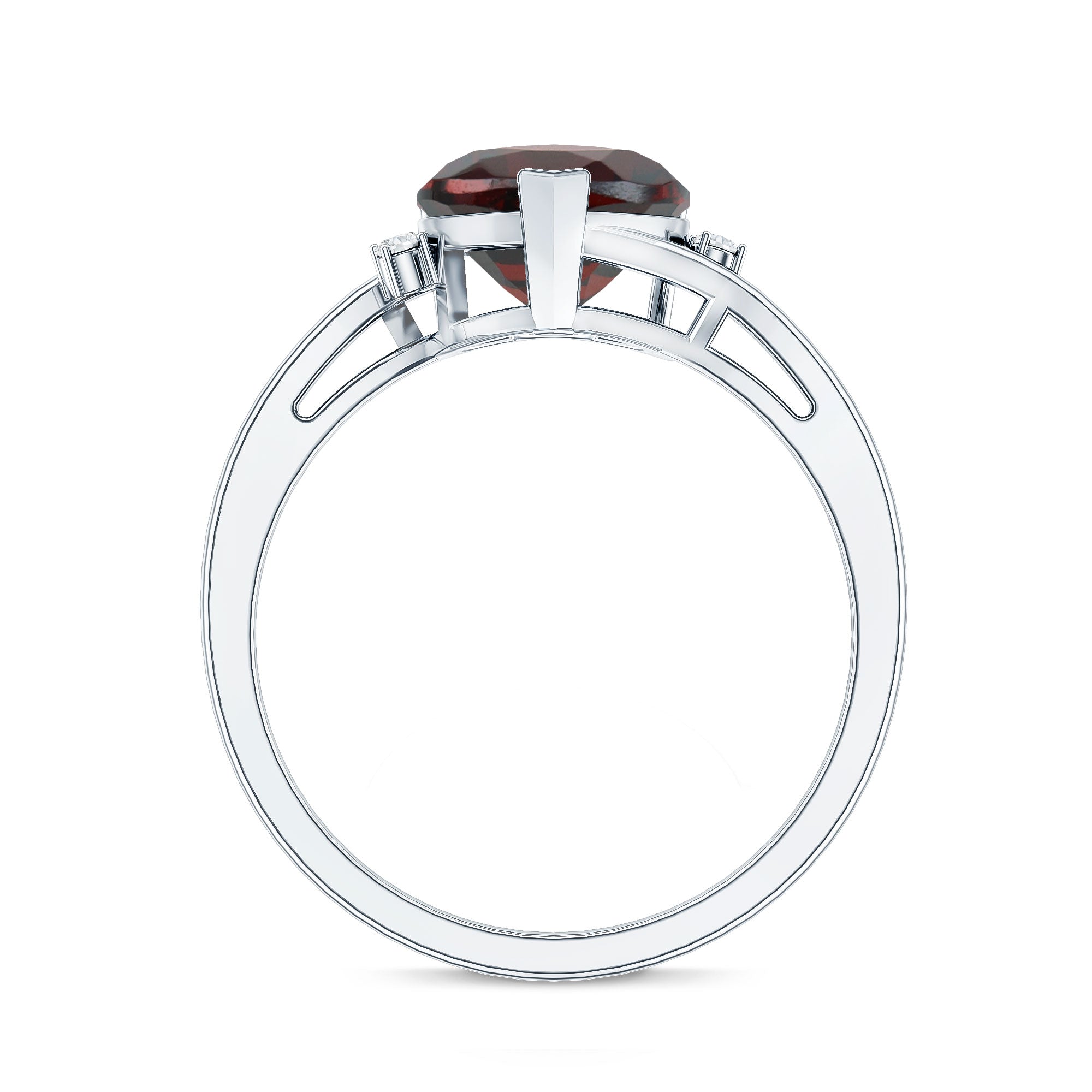 Genuine 8mm Garnet Heart Shaped Engagement Ring with Diamond
