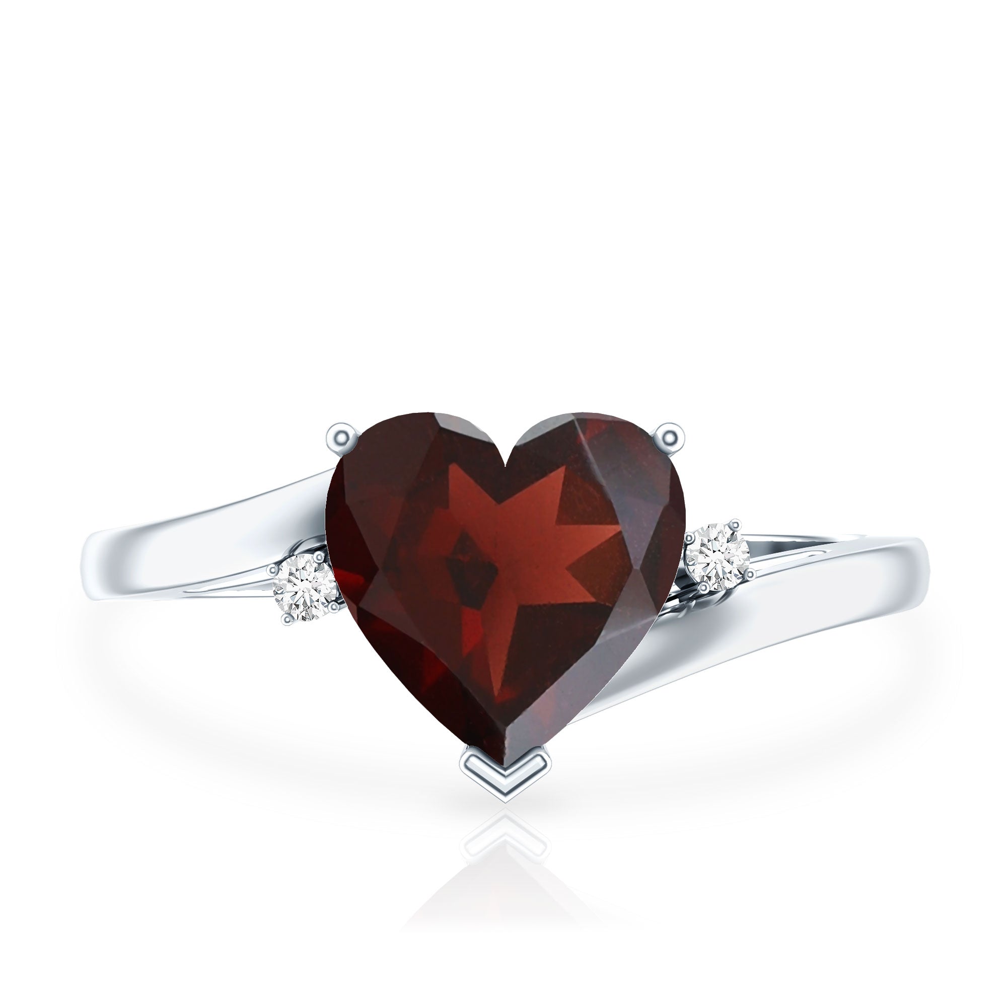 Genuine 8mm Garnet Heart Shaped Engagement Ring with Diamond
