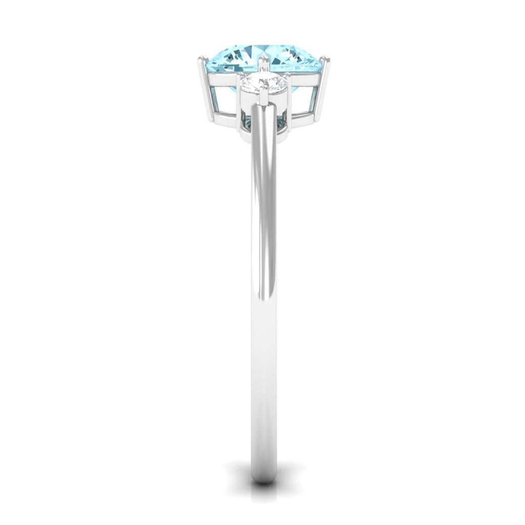 1 CT Aquamarine and Diamond Three Stone Minimal Ring