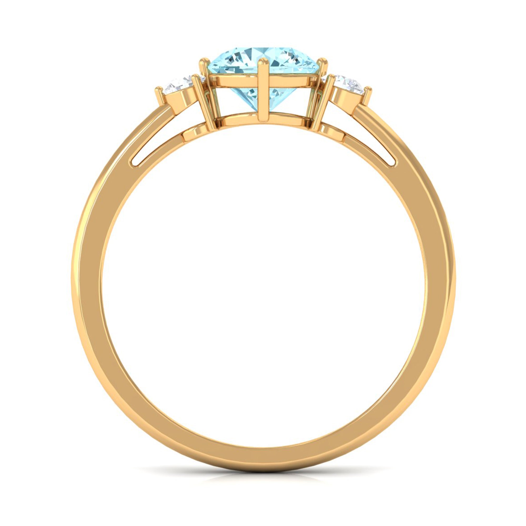 1 CT Aquamarine and Diamond Three Stone Minimal Ring