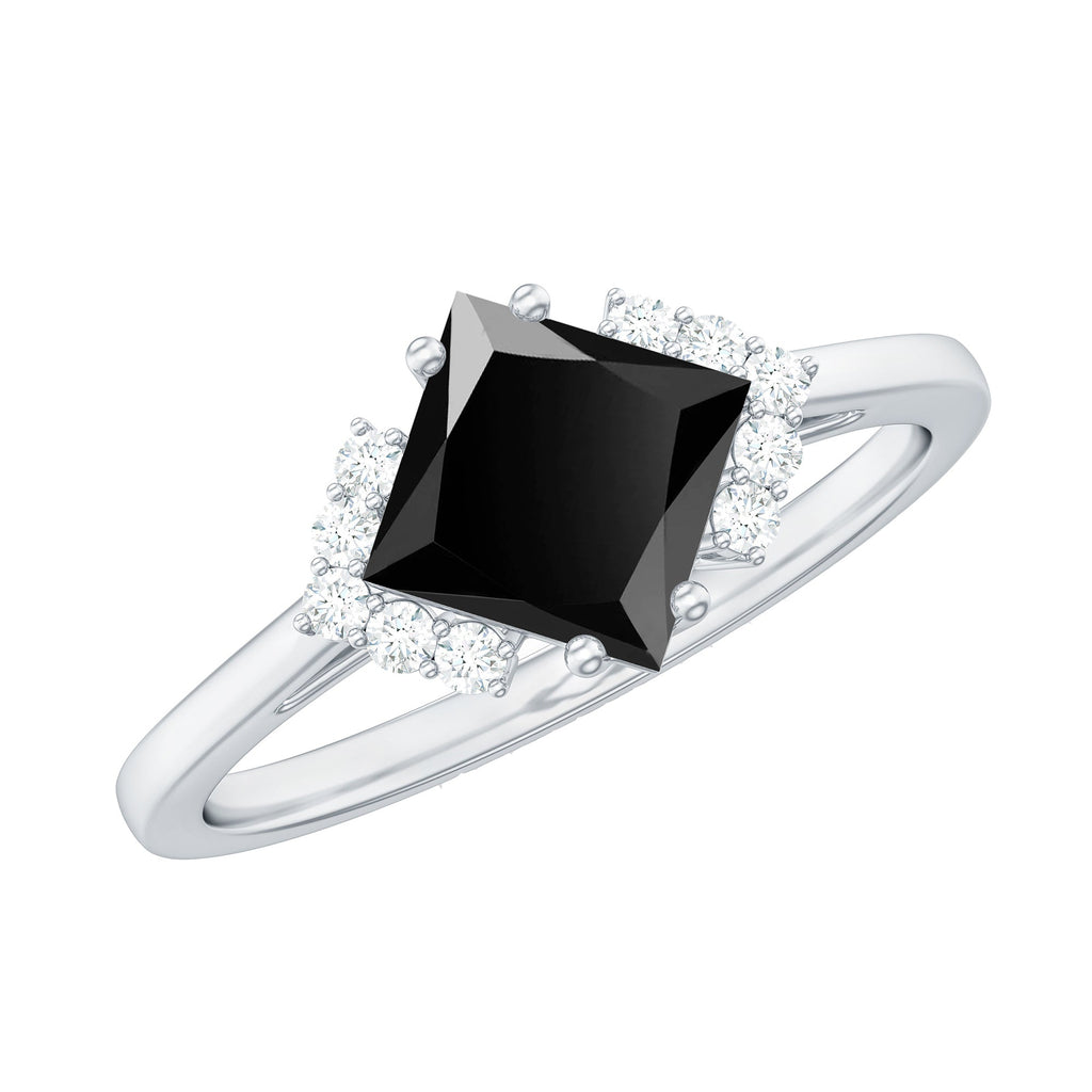 1 Carat Lab Grown Black and White Diamond Princess Cut Engagement Ring