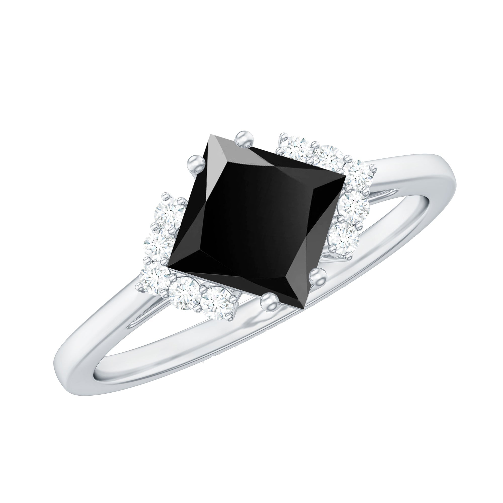 1 Carat Lab Grown Black and White Diamond Princess Cut Engagement Ring