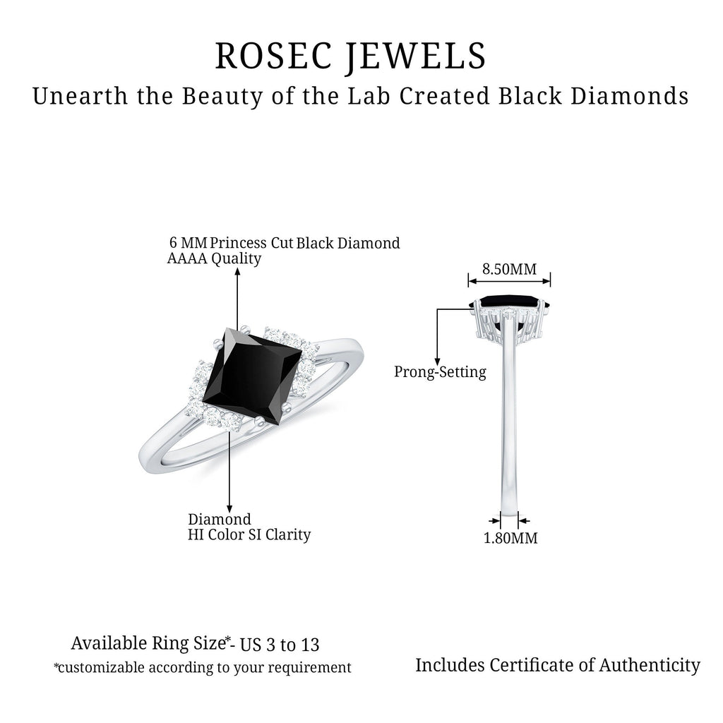1 Carat Lab Grown Black and White Diamond Princess Cut Engagement Ring