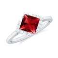 1.5 Carat Princess Cut Lab Grown Ruby Engagement Ring with Diamond