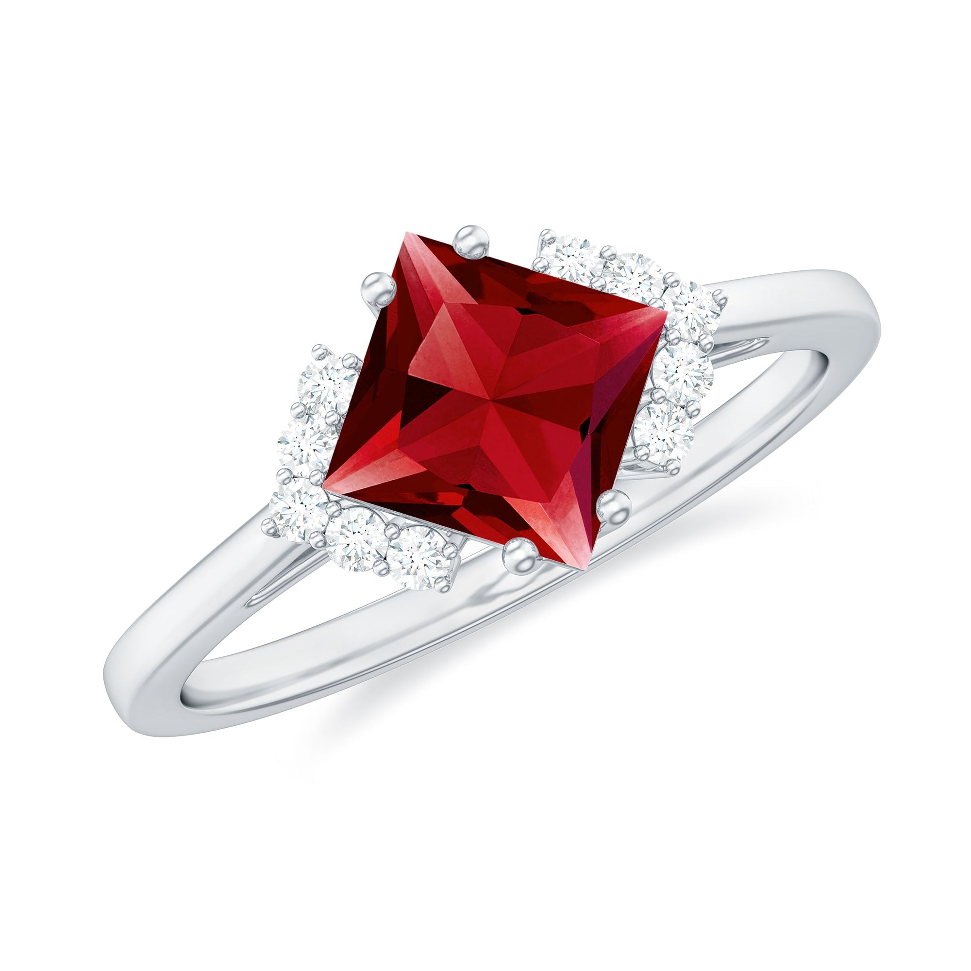 1.5 Carat Princess Cut Lab Grown Ruby Engagement Ring with Diamond
