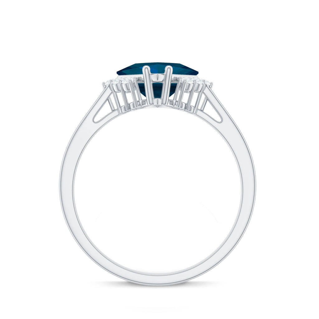 Princess Cut London Blue Topaz Engagement Ring with Diamond