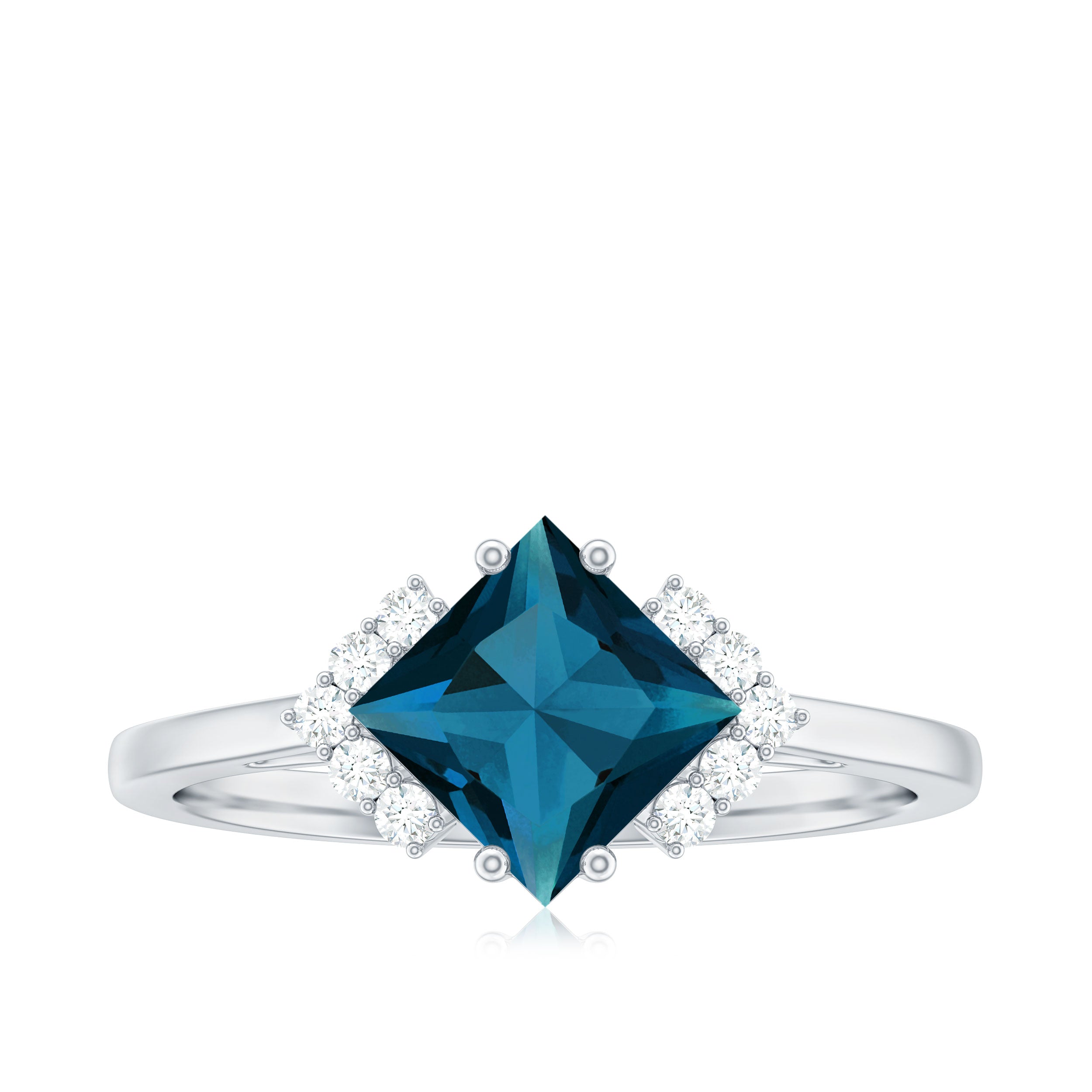 Princess Cut London Blue Topaz Engagement Ring with Diamond