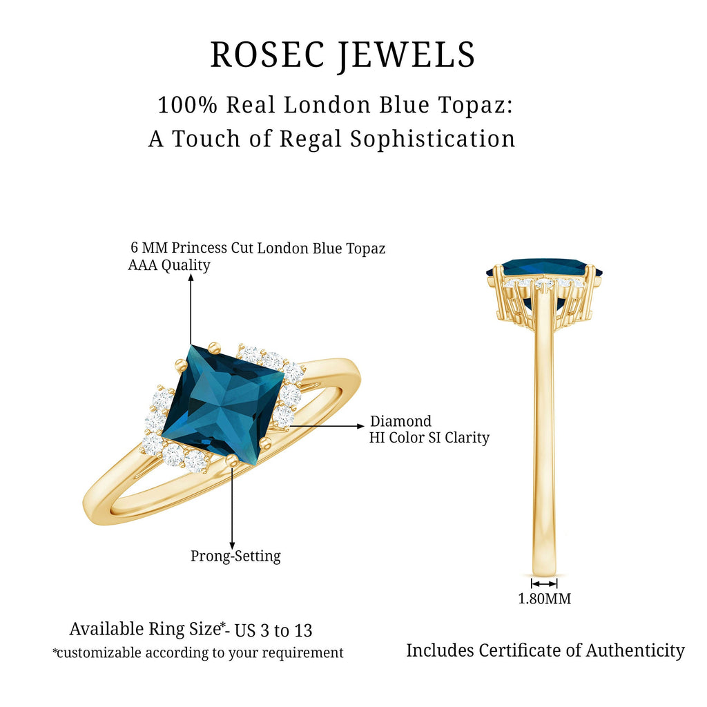 Princess Cut London Blue Topaz Engagement Ring with Diamond