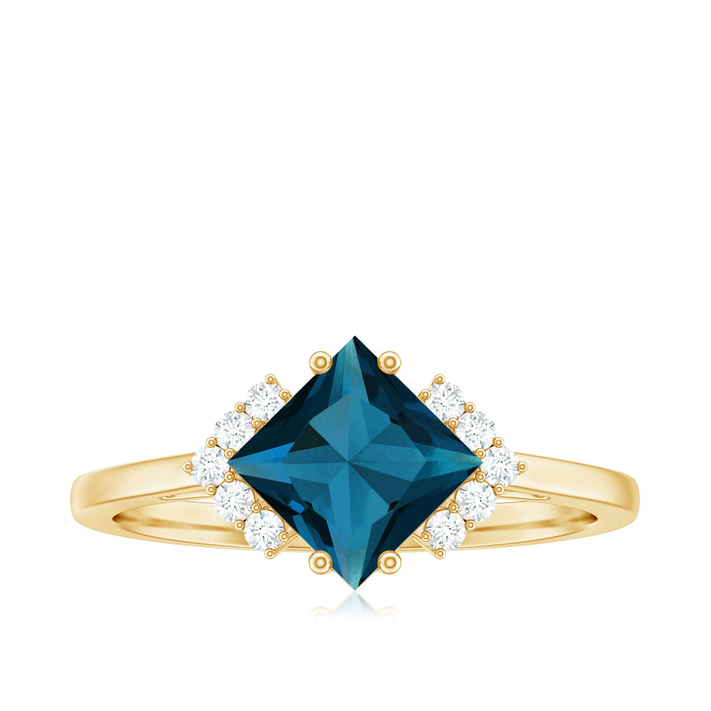 Princess Cut London Blue Topaz Engagement Ring with Diamond