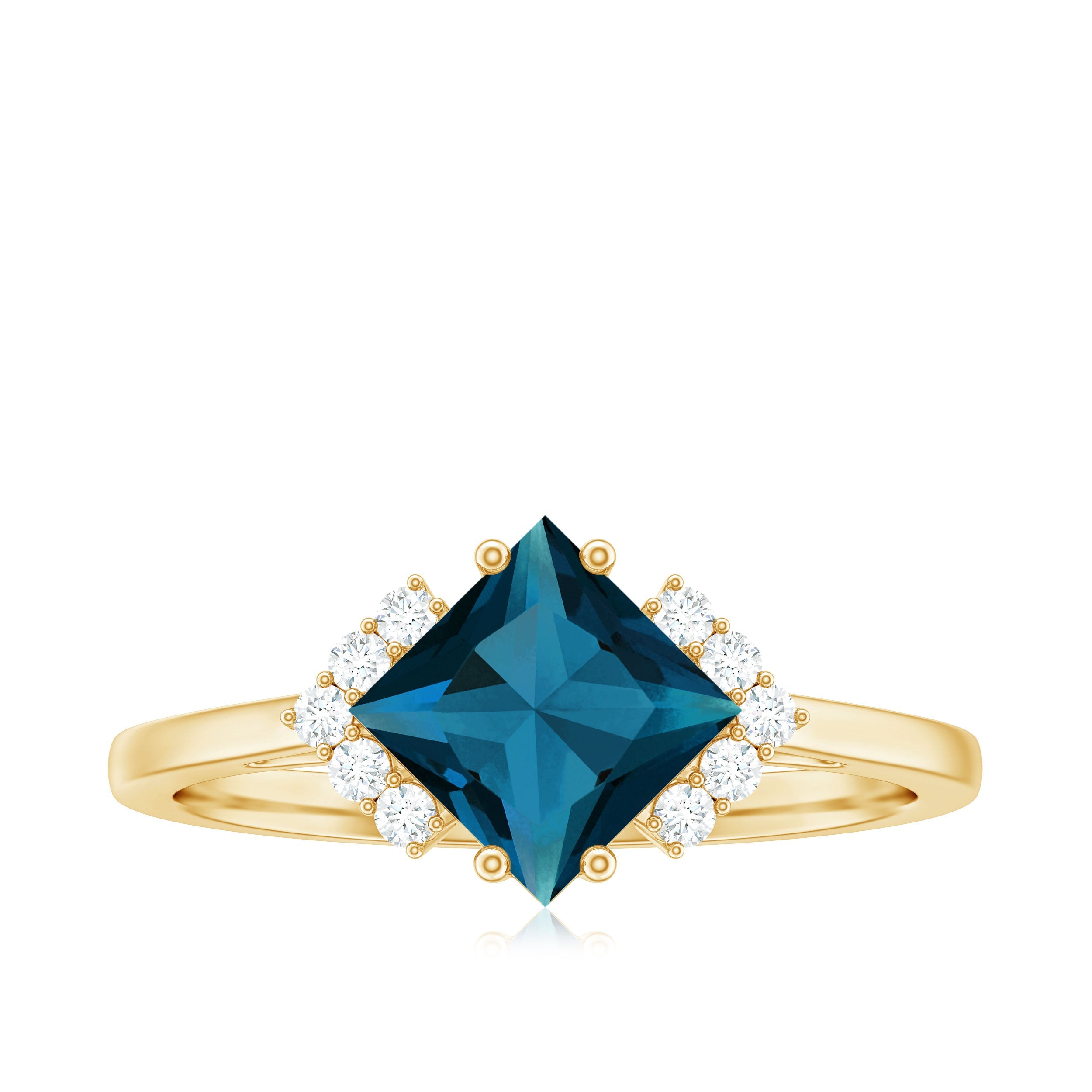 Princess Cut London Blue Topaz Engagement Ring with Diamond