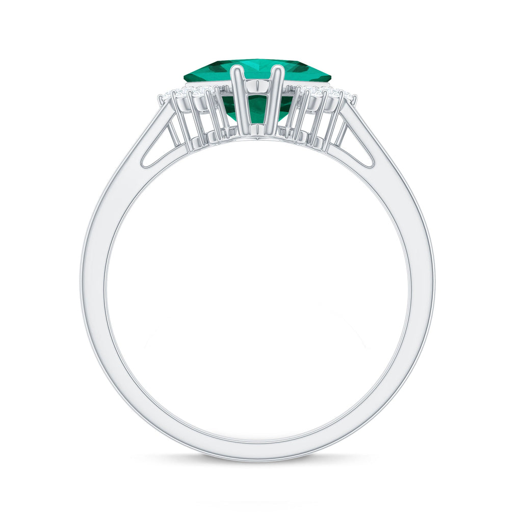 Certified 8 mm Lab Grown Emerald Princess Cut Engagement Ring with Diamond