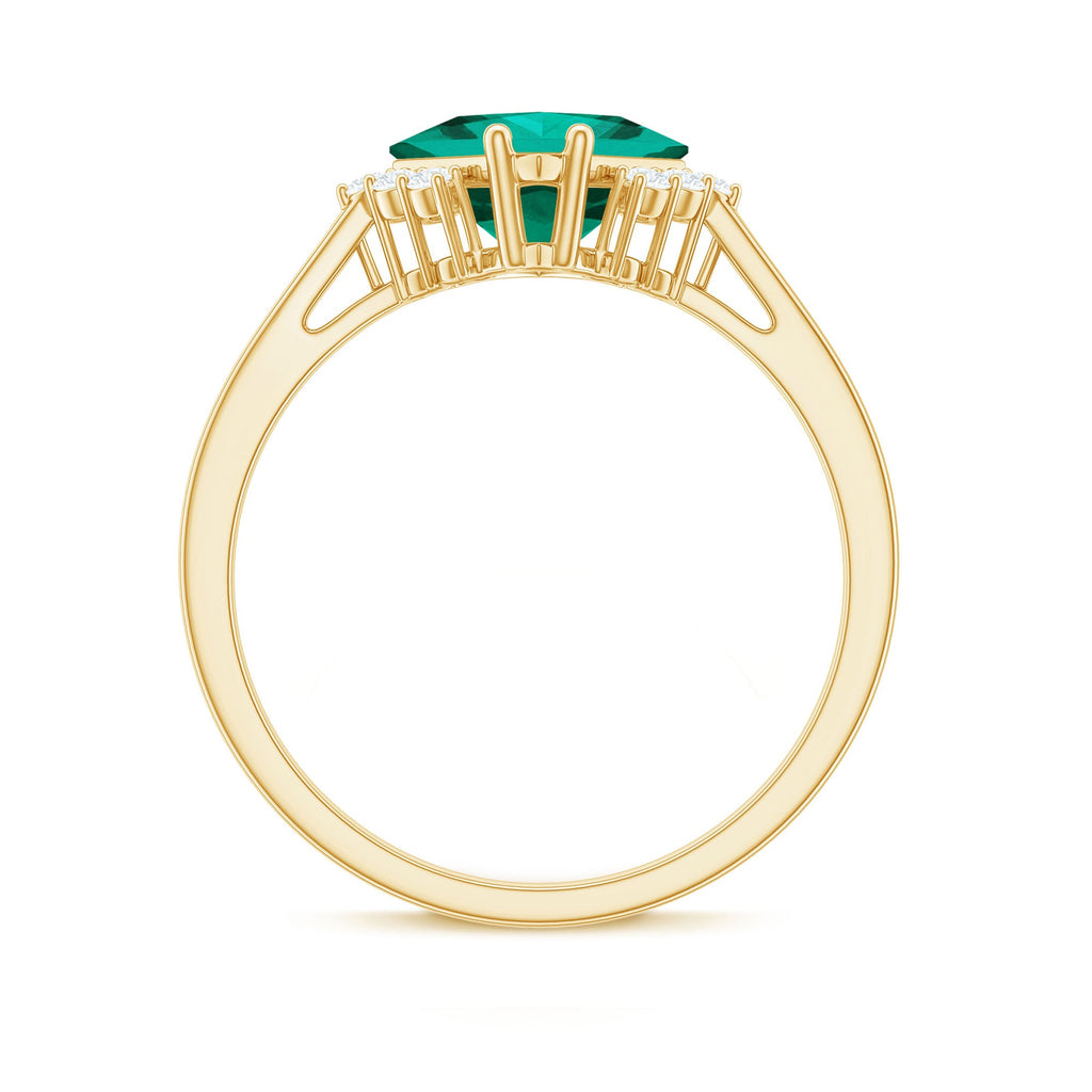 Certified 8 mm Lab Grown Emerald Princess Cut Engagement Ring with Diamond