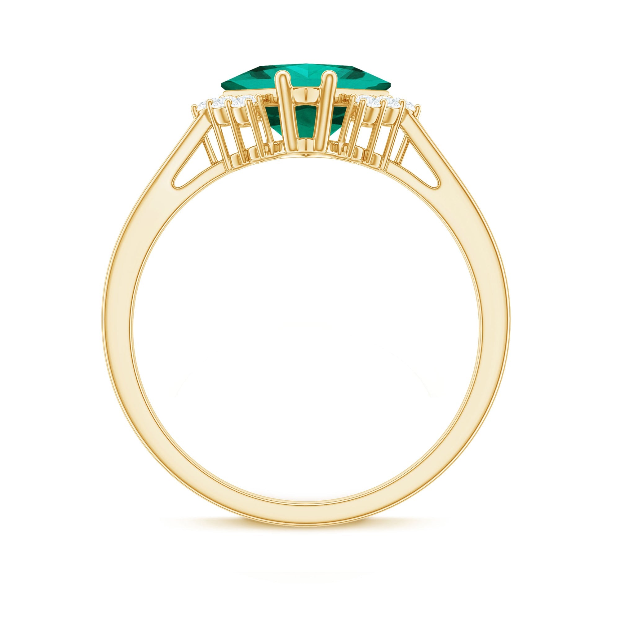 Certified 8 mm Lab Grown Emerald Princess Cut Engagement Ring with Diamond