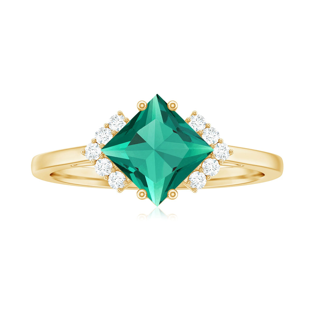 Certified 8 mm Lab Grown Emerald Princess Cut Engagement Ring with Diamond