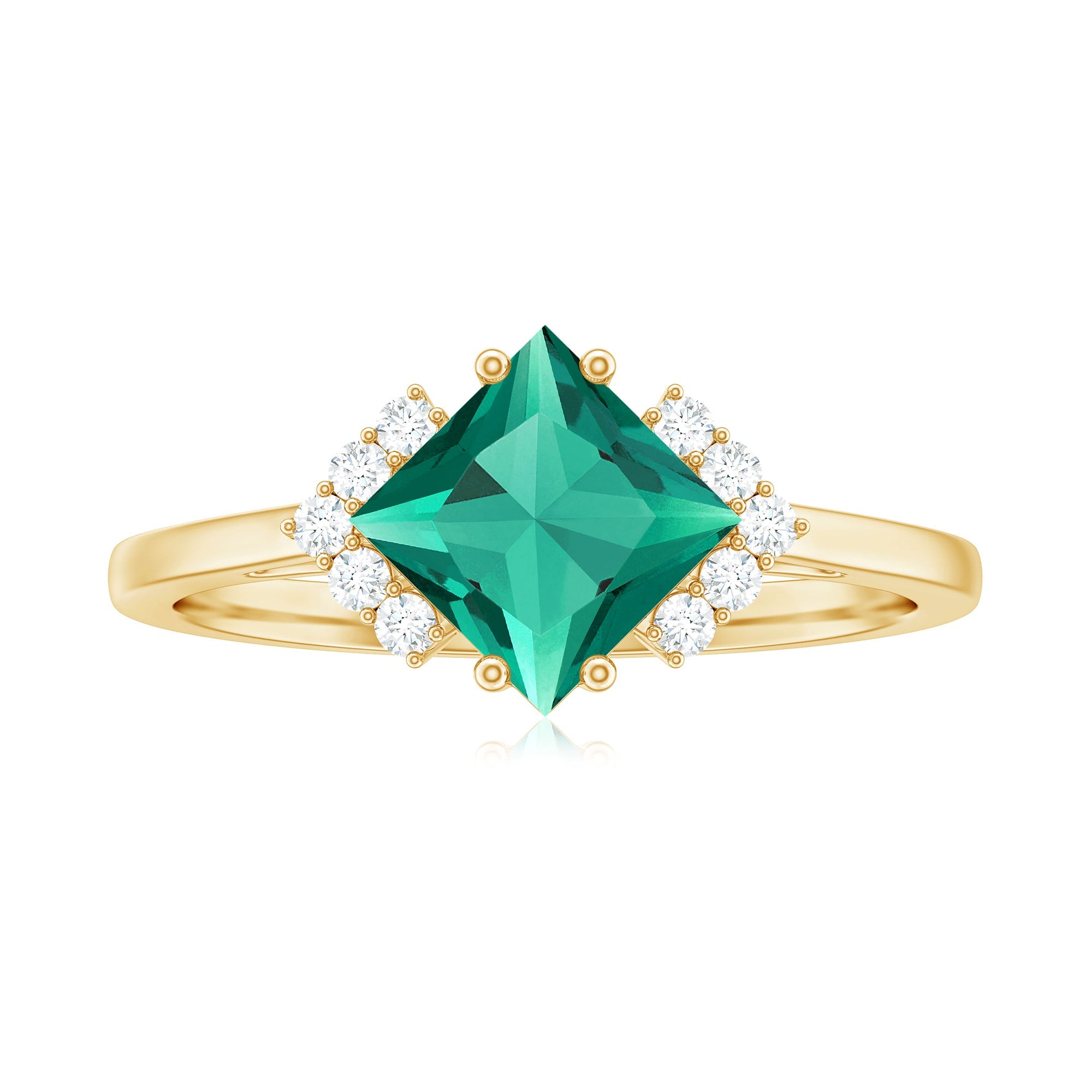 Certified 8 mm Lab Grown Emerald Princess Cut Engagement Ring with Diamond