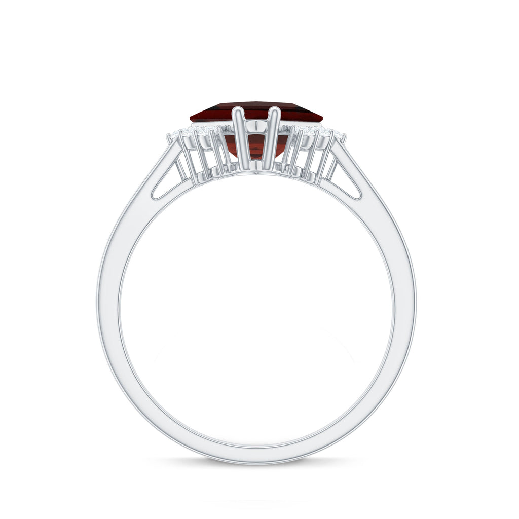 Certified Natural Garnet Princess Cut Engagement Ring with Diamond