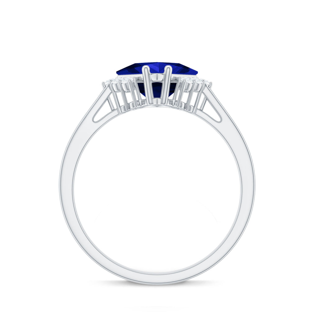 Certified 1.5 Carat Princess Cut Lab Grown Blue Sapphire Engagement Ring with Diamond