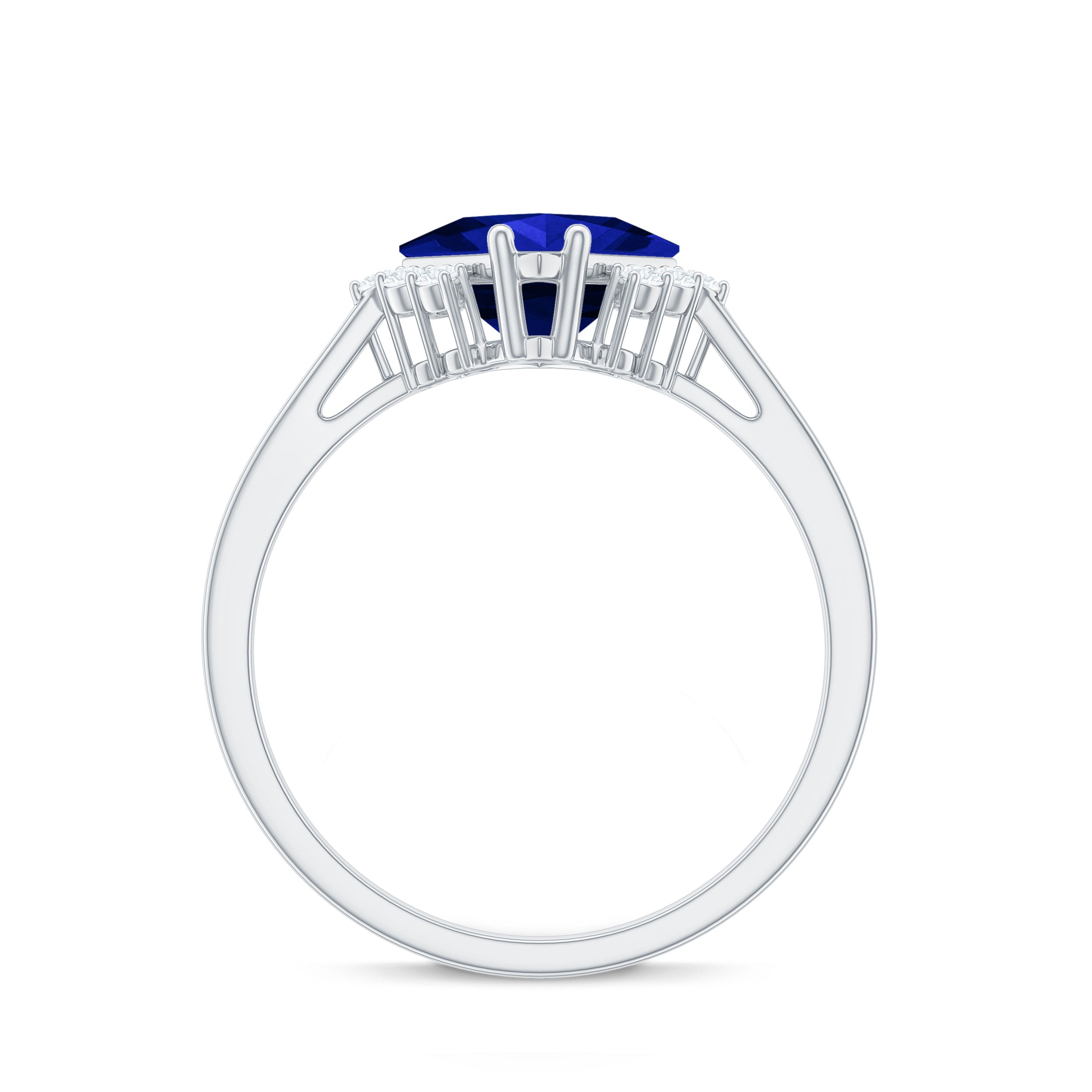 Certified 1.5 Carat Princess Cut Lab Grown Blue Sapphire Engagement Ring with Diamond