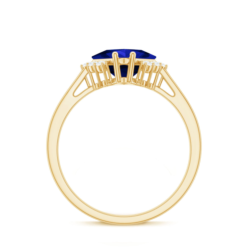 Certified 1.5 Carat Princess Cut Lab Grown Blue Sapphire Engagement Ring with Diamond