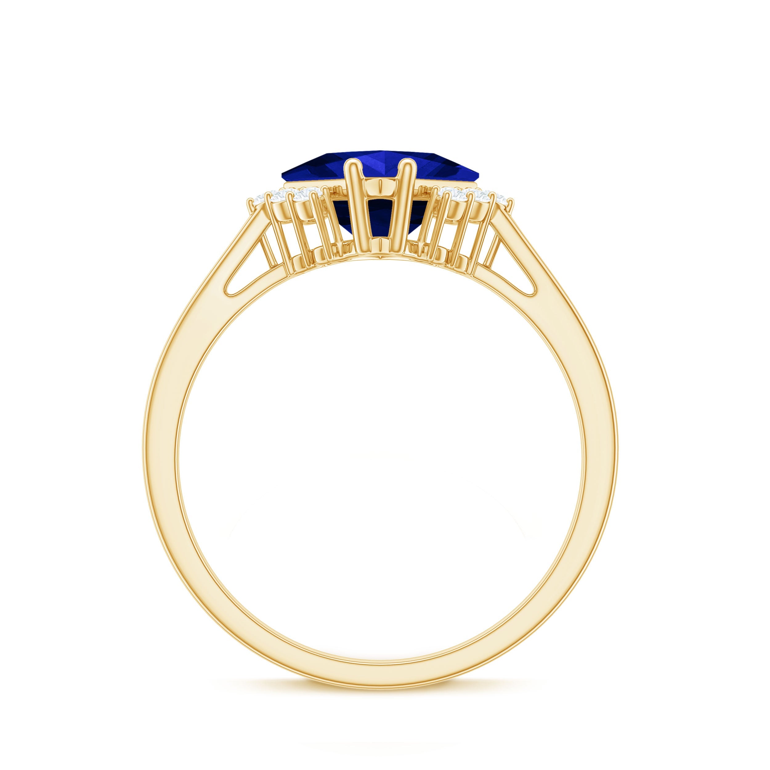 Certified 1.5 Carat Princess Cut Lab Grown Blue Sapphire Engagement Ring with Diamond