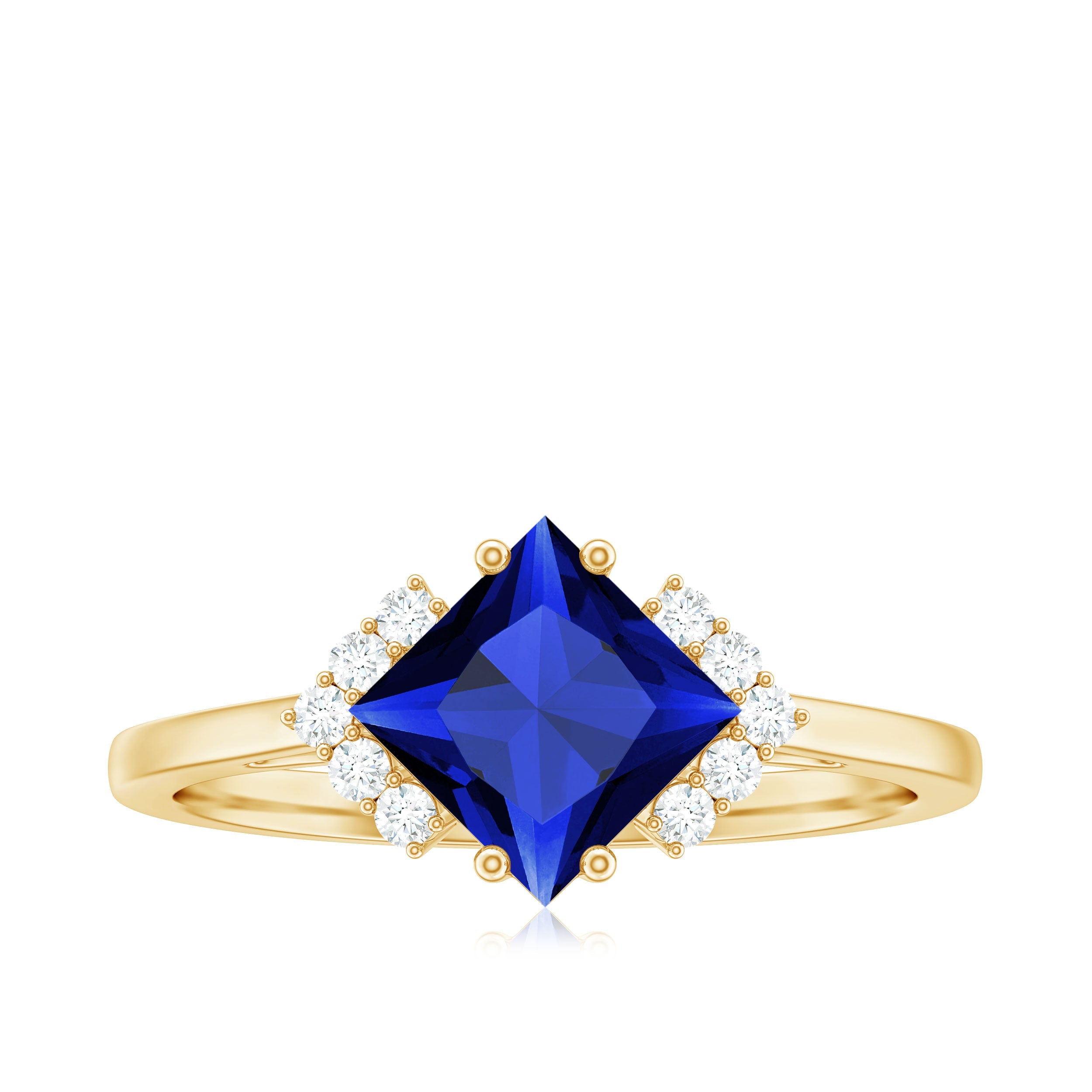Certified 1.5 Carat Princess Cut Lab Grown Blue Sapphire Engagement Ring with Diamond