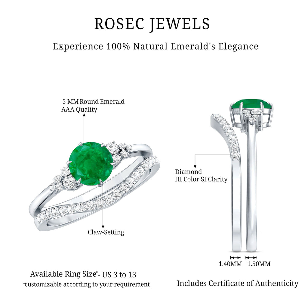 Natural Emerald Diamond Wedding Bridal Ring Set of 2