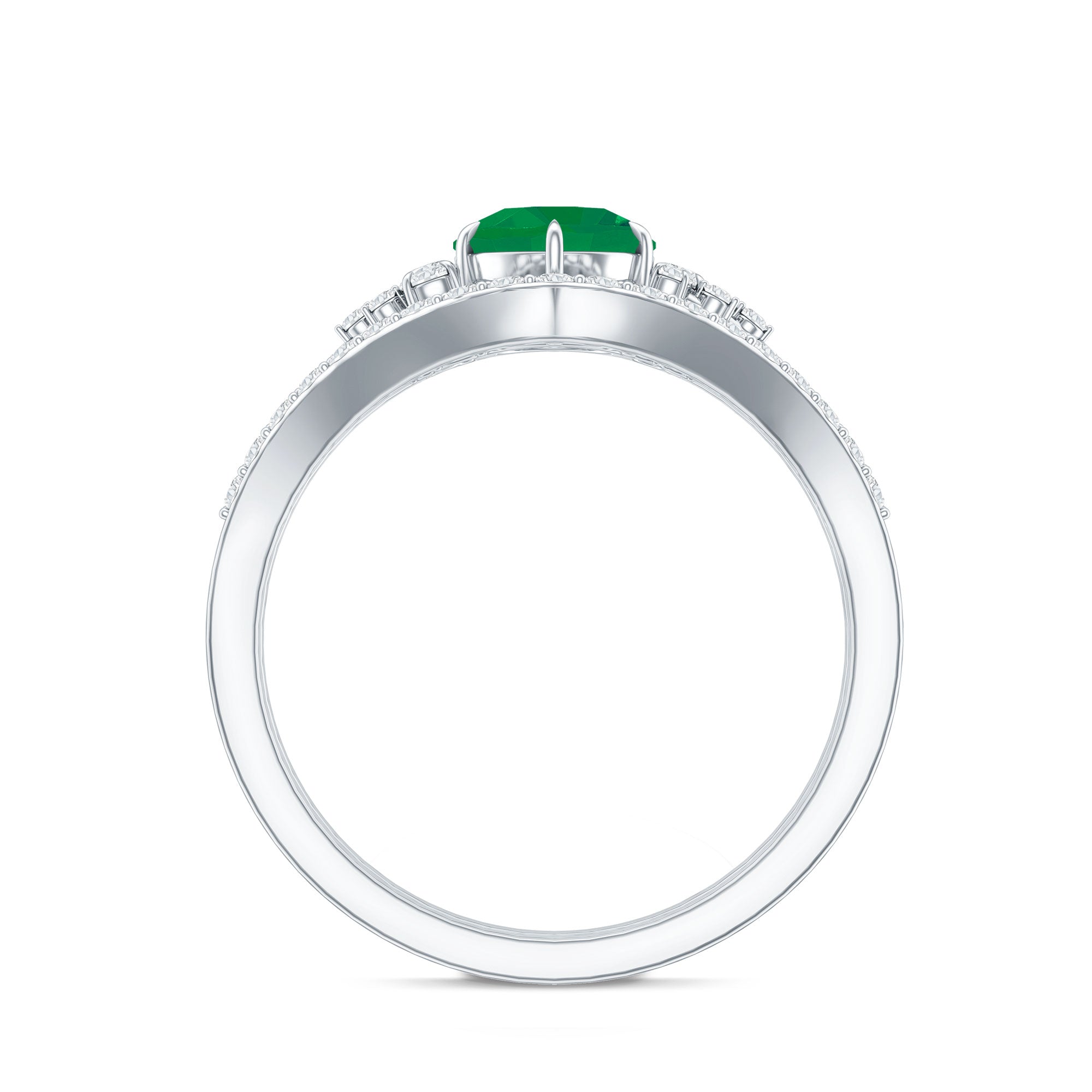 Natural Emerald Diamond Wedding Bridal Ring Set of 2