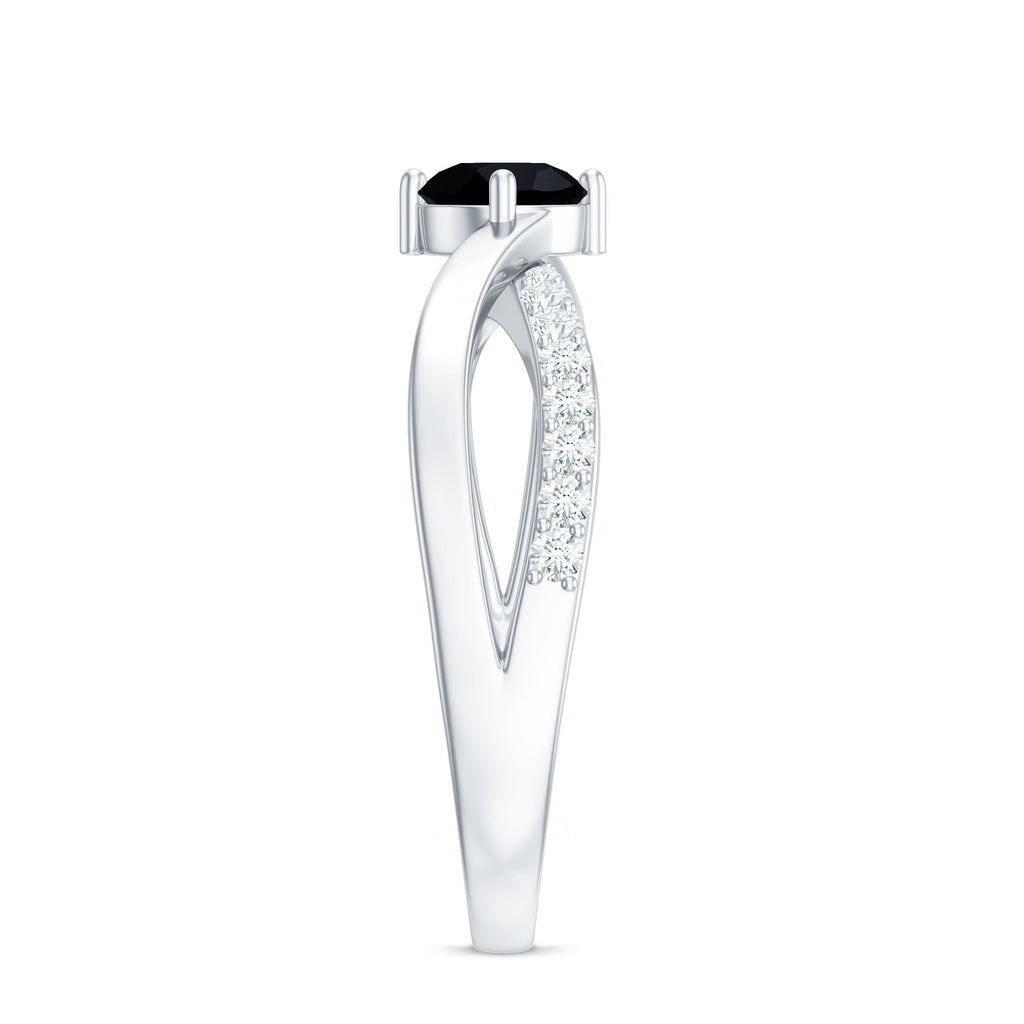5mm Round Black Onyx Solitaire Infinity Ring with Diamond